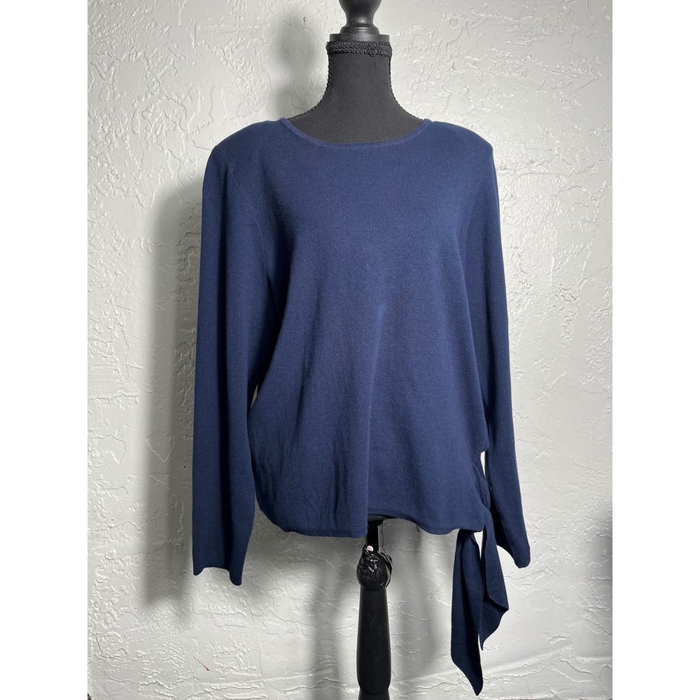 Belford XL Navy Blue Pima Cotton Sweater Asymmetrical Tie Hem Pullover